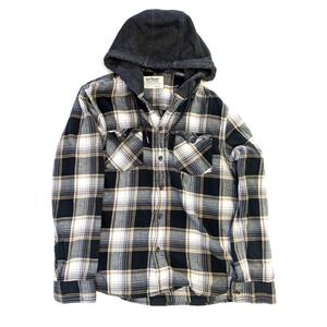 Urban Pipeline Mens Black White Plaid Hooded Flannel Shirt Jacket Medium Hoodie